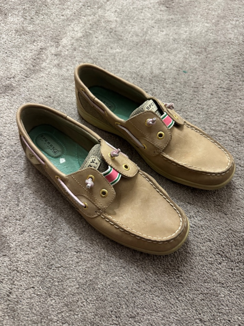 Sperry Tan Leather Boat Shoes Slip On Moc Toe Casual Preppy Comfort SIZE 10